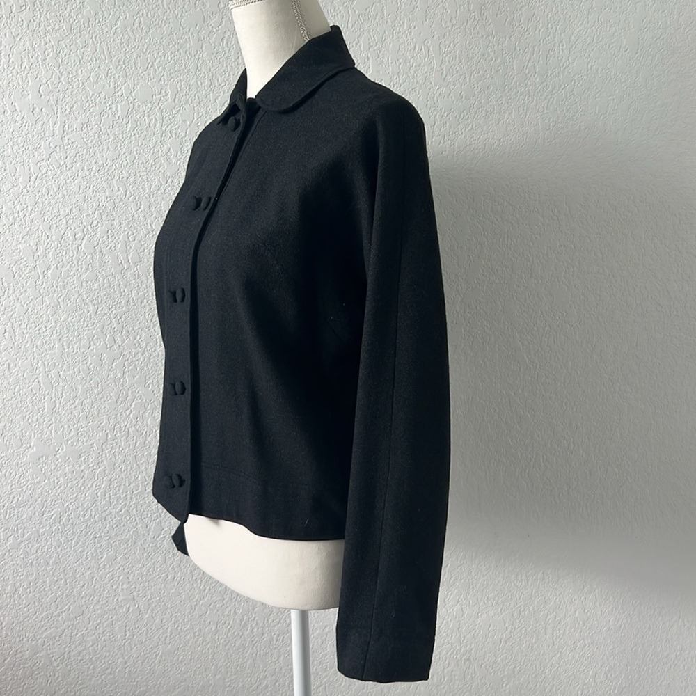 Charcoal‎ Grey Wool Blend Double Breasted Jacket Peter Pan Collar Womens Medium - Picture 4 of 9